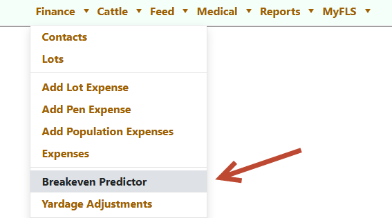 FLS Cloud Breakeven Predictor Menu