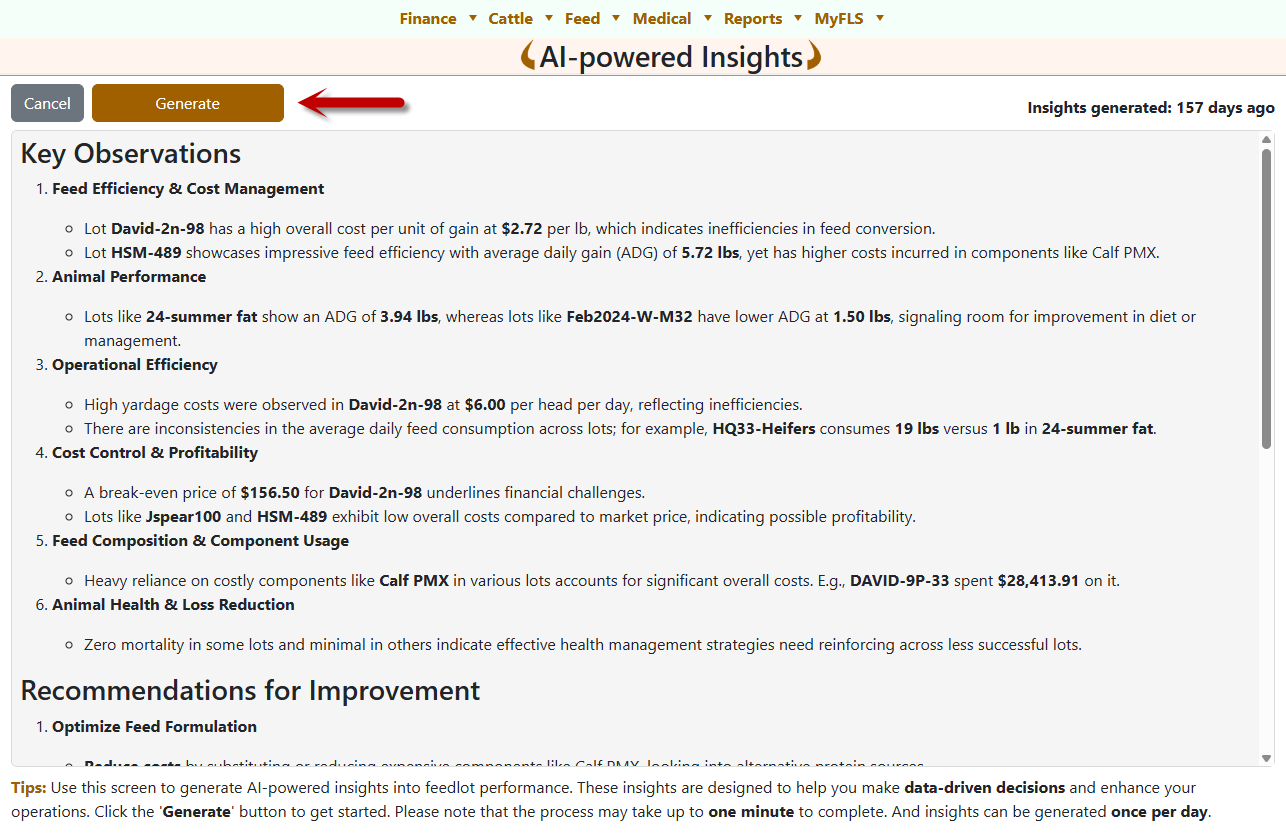 Feedlot Solutions AI-powered Insight Result